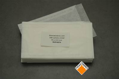 100 sachets cristal 85 x 132 mm + 16 mm de rabat