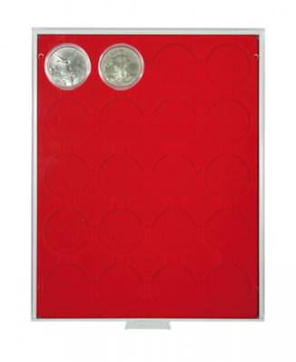 Box rouge monnaies sous capsules 48 mm avec alvéoles ronds LINDNER 2520