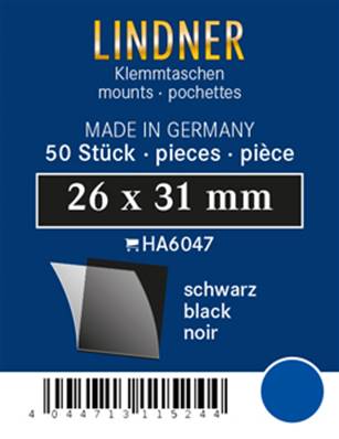50 pochettes Lindner simple soudure fond noir 26 x 31 mm HA6047