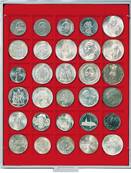 Box rouge pour 30 monnaies alvéoles carrés 38 mm LINDNER 2115