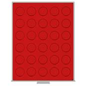 Box rouge pour 30 medailles souvenirs avec alvéoles ronds 34mm LINDNER 2150