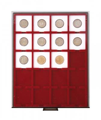 Box fumé pour 20 monnaies avec alvéoles carrées de 50mm LINDNER 2722