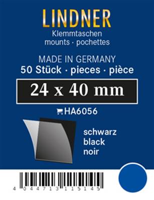 50 pochettes Lindner simple soudure fond noir 24 x 40 mm HA6056