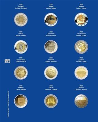 feuille TOPSET pour pieces de 2 euros sous capsules 2025 SAFE 7302-50