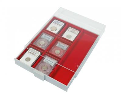 Box hauteur 40 mm 3 compartiments rouge LINDNER 2403