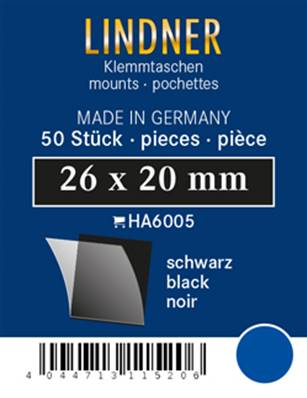 50 pochettes Lindner simple soudure fond noir 26 x 20 mm HA6005