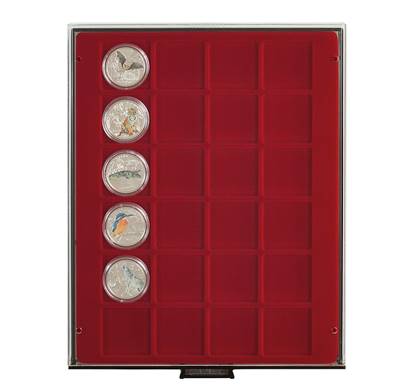 Box bordeaux pour 24 monnaies alvéoles carrés 42 mm LINDNER 2724
