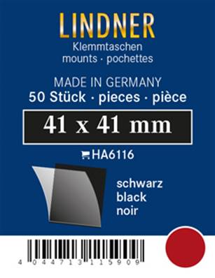 50 pochettes Lindner simple soudure fond noir 41 x 41 mm HA6116