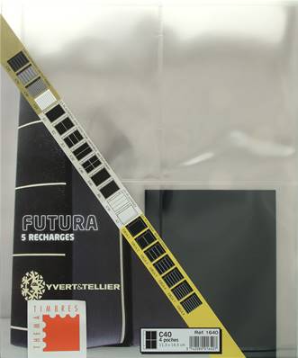 recharge 5 feuilles plastique 4 poches fond noir Futura C40 Yvert & Tellier 1640
