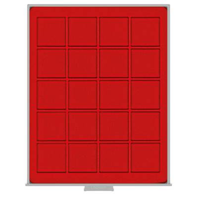 Box rouge pour 20 monnaies alvéoles carrés 47 mm LINDNER 2120