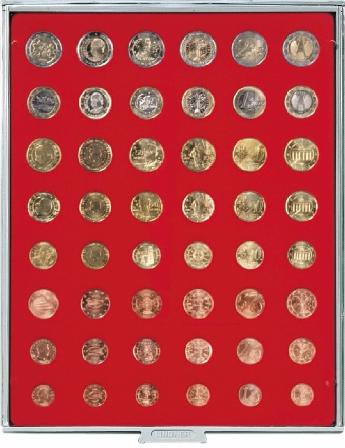 Box rouge pour 6 series de 8 pieces euros avec alvéoles ronds LINDNER 2506