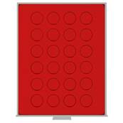 Box rouge pour 30 monnaies alvéoles carrés 38 mm LINDNER 2115