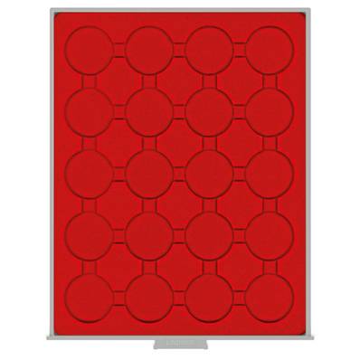 Box rouge monnaies sous capsules 44 mm avec alvéoles ronds LINDNER 2544