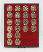 Box bordeaux medailles sous capsules 35 mm avec alvéoles ronds LINDNER 2624