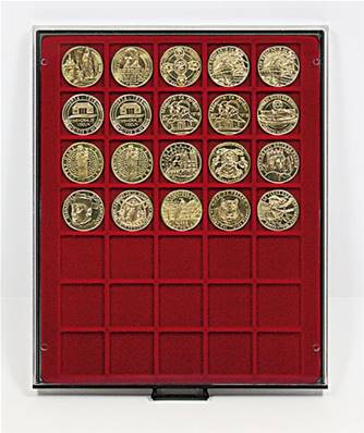Box fumé pour 35 monnaies avec alvéoles carrées de 36mm LINDNER 2735