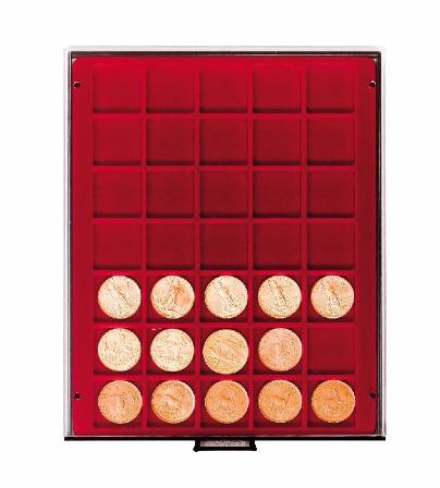 Box fumé pour 35 monnaies avec alvéoles carrées de 36mm LINDNER 2735